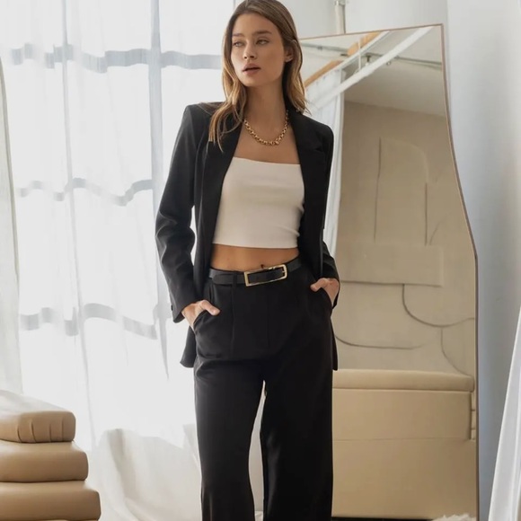 114. Black Blazer Jacket Coat Double Breasted Long Sleeve Pockets - Picture 1 of 4